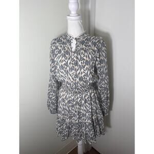 Kivari Blue and White Print Tiered Mini Dress Sz 4